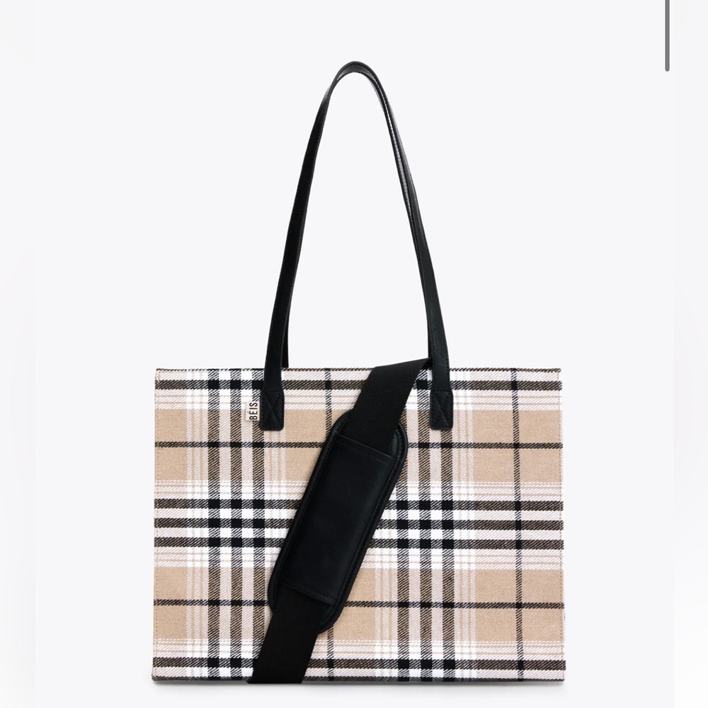Beis work tote - plaid